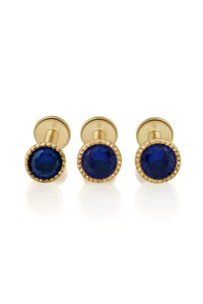 14K Gold Blue Sapphire Bezel Tragus Cartilage Helix Internally threaded Flat Back Labret Earring Stud