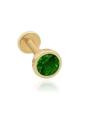 14K Gold Emerald Bezel Tragus Cartilage Helix Internally threaded Flat Back Labret Earring Stud