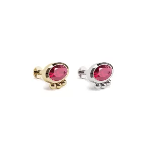 14K Gold Oval-Cut Ruby Beaded Stud