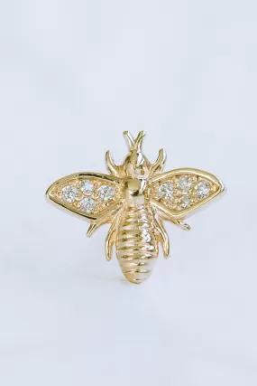 14K Solid Gold Cartilage Delicate Cz Queen Honey Bee Internally Internal Threaded Earring Labret