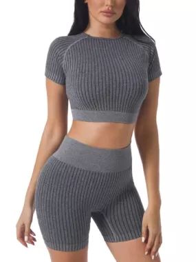 2 piece Ribbed Short Sleeve Set