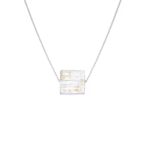 24K Gold Flake Lucite Cube Pendant Necklace