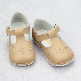 Angel Baby Girls Latte Leather T-Strap Mary Janes