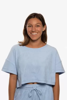 Blaire Cropped Terry Cloth Tee - Sky