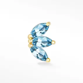 Blue Topaz Flat Back Earring Baby Lotus 14k Yellow