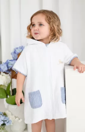 Boys Dark Blue Stripe Towelling Coverup