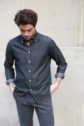 Chemise Clovis à col boutonné en denim - Gris