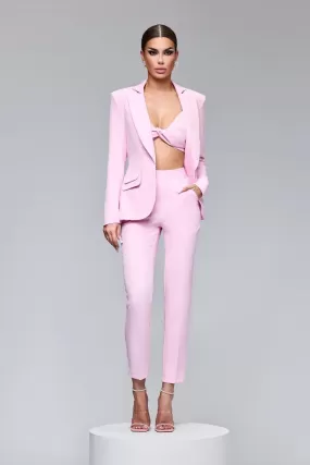 Completo tailleur elegante rosa Bby a tre pezzi con giacca classica e pantaloni a sigaretta