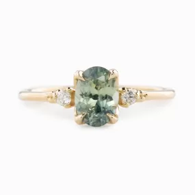 Estel Ring 1.28ct Light Parti Blue Green Oval Montana Sapphire, 14K Yellow Gold (One of a kind)