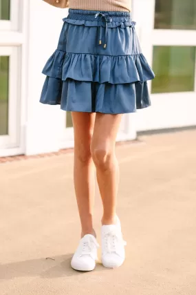 Girls: Take The Leap Denim Blue Satin Skort