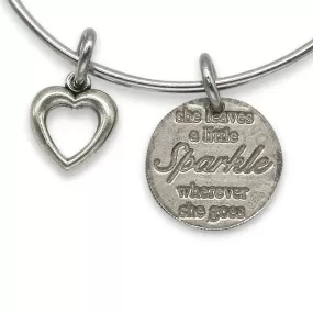 Mariamor Leave a Little Sparkle Coin, Heart Charm Adjustable Bangle, Sterling Silver