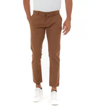 Pantaloni Uomo Tasca America Basic Cotone Elastico Camel Slim Classico GIOSAL-P5009A