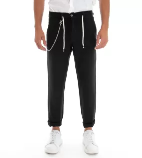 Pantaloni Uomo Tasca America Basic Tinta Unita Nero Lino Coulisse GIOSAL-P3008A