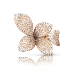 Pasquale Bruni Giardini Segreti Ring, 18k Rose Gold with Diamonds, Five Leaves Flower