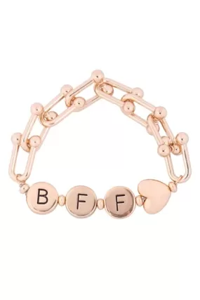 "BFF" Letter Metal With Link Chain Stretch Bracelet Gold - Pack of 6