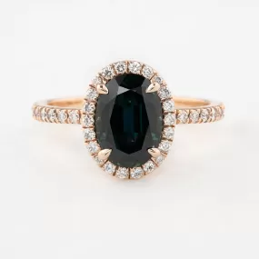 Rosetta Ring - 2.49ct Unheated Blue Green Queensland Sapphire, 14k rose gold (One of a kind)