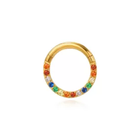 Titanium Multicolor Gemstone Rainbow Clicker | Septum Ring