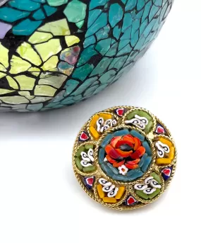 【USA輸入】 ヴィンテージ イタリア製 マイクロモザイク フラワー ブローチ/Vintage ITALY Micromosaic Flower Brooch