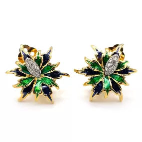 【フランス輸入】ヴィンテージ SPHINX エナメル フラワー イヤリング/Vintage SPHINX Enamel Flower Clip On Earrings